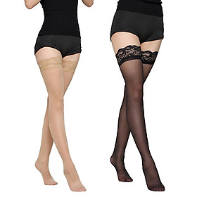 2x  Lace Top Stockings Sheer Over Knee Thigh High Stay Up