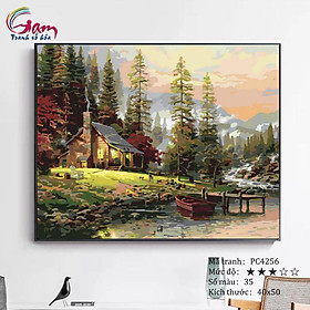 Mua Tranh treo tường trang trí tự tô màu theo số phong cảnh ngôi nhà nhỏ trong rừng PC4256