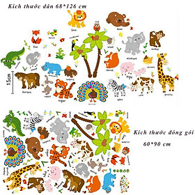 Decal dán tường cho bé học tiếng anh các loài thú SK9296