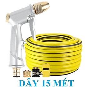 Vòi Xịt️Evoucher Bộ dây vòi xịt nước rửa xe, tưới cây , tăng áp 3 lần, loại 15m 206701-1 đầu đồng,cút,nối đồng+ đai