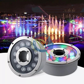 Đèn LED âm nước đổi màu dạng bánh xe 12W chiếu sáng đài phun nước, hồ cá, tiểu cảnh..