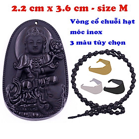 Mặt Phật Phổ hiền thạch anh đen 3.6 cm kèm vòng cổ hạt chuỗi đá đen - mặt dây chuyền size M, Mặt Phật bản mệnh