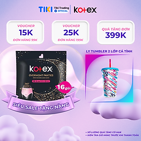 (Thùng 16 gói) Băng vệ sinh Kotex ban đêm dạng quần cỡ M/L và L/XL 2 quần/1 gói