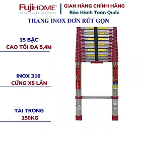 Mua Thang inox FUJIHOME TLI540IR rút gọn đơn nhập khẩu  Cao 5.4m cứng cáp gấp 5 lần  Đế cao su chống trơn