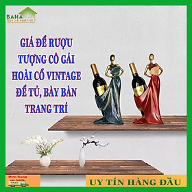 GIÁ ĐỂ RƯỢU TƯỢNG CÔ GÁI HOÀI CỔ VINTAGE ĐỂ TỦ, BÀY BÀN TRANG TRÍ 