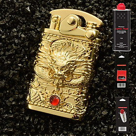 Mua Hột Quẹt Bật Lửa Xăng Đá Z592-608 Đánh Lửa Tự Động Hình Rồng Cuộn Nhả Ngọc May Mắn - Giao Màu Ngẫu Nhiên + Tặng Xăng Bấc Đá Chuyên Dụng Dùng Cho Bật Lửa