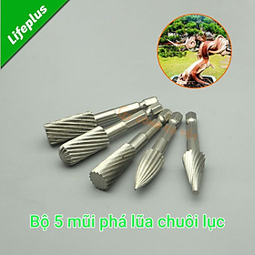 Mua Bộ 5 mũi mài  khắc  mũi phá lũa gỗ chuôi lục cao cấp