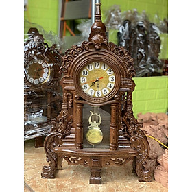 Mua Đồng hồ treo tường quả lắc tân cổ điểm bằng gỗ mun đuôi công kt 74×45×14.5cm