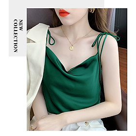 Áo 2 dây cổ đổ cột nơ xinh xắn mặc trong vest, blazer vải lụa satin cao cấp mịn, mát