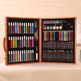 HỘP CHÌ MÀU, BÚT MÀU, BÚT SÁP CHO BÉ CAO CẤP GỒM 150 PHỤ KIỆN (HỘP GỖ SANG TRỌNG)