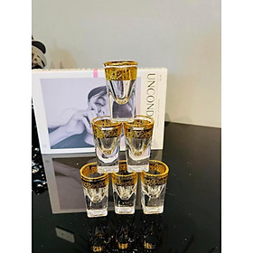Mua BỘ 6 LY THỦY TINH UỐNG RƯỢU KHẢM VÀNG CAO CẤP