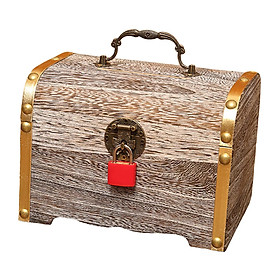 Treasure Chest with Lock and Key Wooden Piggy Holder  Boxes Money Case