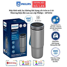 Máy khử mùi, lọc không khí dạng cốc trên xe ô tô Philips GP5602 tích hợp Công nghệ lá chắn UVC - HÀNG NHẬP KHẨU