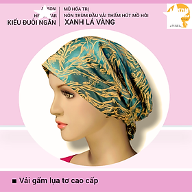 Nón hóa trị vải mềm mát, hút mồ hôi, bệnh nhân ung thư, chemo hat, nón trùm đầu [KIỂU ĐUÔI NGẮN-XANH LÁ VÀNG] 