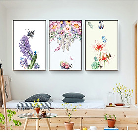 Bộ tranh canvas bông hoa màu nước cc193 , khung viền sang trọng công nghệ in uv hiện đại, thân thiện với môi trường, phù hợp với mọi không gian treo tranh