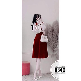 Bigsize 60-90KG vmart Đầm tiểu thư nơ D840 hàng Quảng Châu cao cấp chiết eo giấu bụng