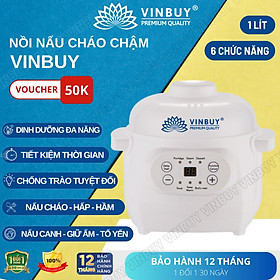 Mua Nồi nấu cháo chậm cho bé VINBUY  ăn dặm  hầm thuốc bắc  hấp  chưng yến giữ trọn chất dinh dưỡng  dung tích 1 lít  công suất 200W - Hàng chính hãng