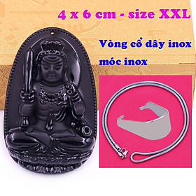 Mặt Phật Bất động minh vương đá thạch anh đen 6 cm kèm dây chuyền inox rắn - mặt dây chuyền size lớn - XXL, Mặt Phật bản mệnh