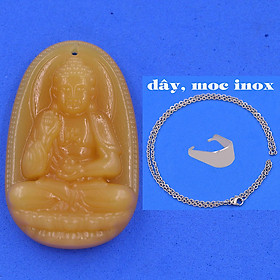 Mặt Phật A di đà đá thạch anh vàng 3.6 cm kèm móc và dây chuyền inox, Mặt Phật bản mệnh