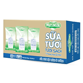 Thùng NutiMilk sữa tươi tươi sạch ít đường bịch 220ml - 48 bịch x 220ml