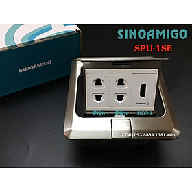 Hộp ổ cắm âm sàn Sinoamigo SPU-1SE inox đúc nguyên tấm chống oxy hóa (Điện, Lan, tel, HDMI, VGA..). Hàng chính hãng