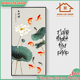 Mua Tranh canvas hoa sen CỬU NGƯ QUẦN HỘI hiện đại cực sang TẶNG KÈM ĐINH TREO