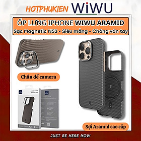 Ốp lưng sợi Aramid Carbon Kevlar sạc từ tính cho iPhone 16 Pro Max / iP 16 Pro hiệu WIWU Aramid Armor Magnetic - Khung viền camera kim loại kim giá đỡ, chất liệu cao cấp - hàng nhập khẩu - Đen - iPhone 16 Pro Max