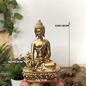 Hình ảnh Tượng đá Phật Dược Sư Lưu Ly Quang ngồi tòa sen - Chiều Cao 12cm - Màu nhũ đồng