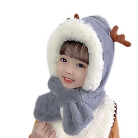 Mũ len liền khăn quàng cổ cho bé vải bông dày ấm che kín tai kín cổ thích hợp bé từ 2 tuổi - 7 tuổi