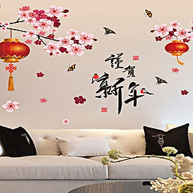 Decal dán tường hoa đào đỏ ngày xuân xl850