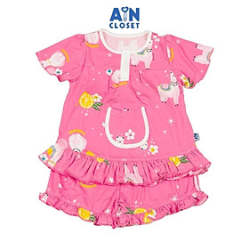 Bộ quần áo Ngắn bé gái họa tiết Lạc Đà Lama Hồng thun lụa - AICDBG8KQEO0 - AIN Closet