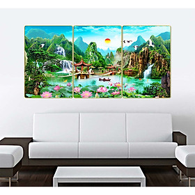 Bộ tranh treo tường trang trí phòng khách, phòng ngủ SƠN THỦY HỮU TÌNH 3 tấm chất liệu pvc gương hoặc mica gương:1726L10