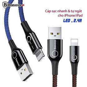 Mua Cáp sạc iphone tự ngắt thông minh Baseus C Shape Light LV195 cho iPhone 6/ 7/ 8/ iPhone X/ iPad (2.4A  Sạc nhanh  Sợi Carbon Siêu Bền  LED  Intelligent power-off)- Hàng chính hãng