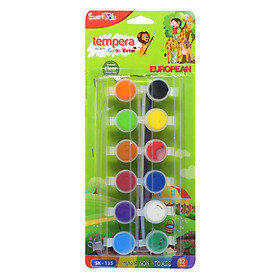 Màu Nước Tempera SMARTKIDS 12 Màu Kèm Cọ 3.5ml Màu