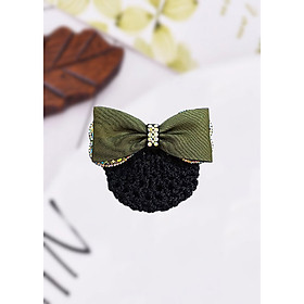 Kẹp Búi Công Sở Nơ Satin Phối Đá Viền Kiểu Dáng Sang Chảnh - LBS912 - Xanh lá