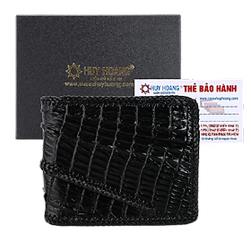 Bóp nam Huy Hoàng da cá sấu đan viền 2 gai màu đen HP2771