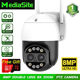 MediaSite 8MP 4K 8x Hybrid Zoom 2.8 Ống kính kép 12 mm Camera PTZ IP WiFi Phát hiện con người Camera giám sát video an ninh ICsee Kích thước cảm biến: 8MP Quà tặng miễn phí 32GB