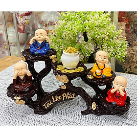 Mua Bộ 04 tượng Tứ Không đeo xâu chuỗi kèm chum vàng và chân đế ánh vàng Tài Lộc Phát thuần Việt