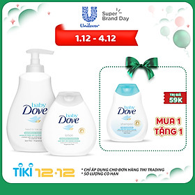 Combo Sữa Tắm Gội Toàn Thân Và Sữa Dưỡng Thể Baby Dove Cho Da Nhạy Cảm (400ml & 200ml)