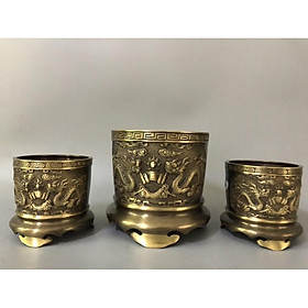 Mua Lư hương đồng Chạm Khắc Rồng Phượng viền vàng nổi bật cao 16cm và 14cm