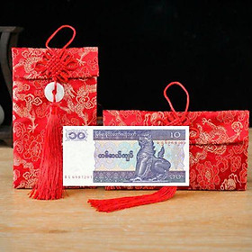 Túi gấm màu xanh con Lân loại 10 Myanmar sưu tầm, làm quà tặng