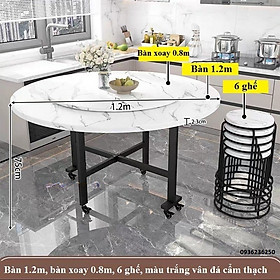 Mua Bộ bàn ăn tròn gấp gọn vân đá cẩm thạch có mặt bàn xoay 360 độ khung thép sơn tĩnh điện chắc chắn  bộ bàn ăn di động tiết kiệm diện tích mặt xoay 360 độ cao cấp