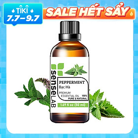 Tinh dầu Bạc Hà Cao Cấp SENSELAB 50ML - Tinh dầu thiên nhiên nguyên chất nhập khẩu Ấn Độ - Dùng tinh dầu xông phòng giúp khử mùi, thanh lọc không khí, thư giãn, kháng khuẩn, giải cảm, xua đuổi côn trùng, chăm sóc răng miệng