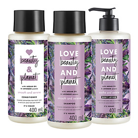 Combo Gội Xả + Sữa Dưỡng Thể Love Beauty And Planet Giúp Tóc Vào Nếp Suôn Mượt & Dưỡng Thể Thư Giãn Tinh Thần (400ml/Chai)