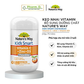 Kẹo Nhai NATURE'S WAY Kids Smart Chewable Giúp Bổ Sung Vitamin C, Kẽm Và Vitamin D3 Cho Bé (Hộp 75 Viên)