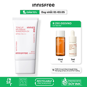 Kem chống nắng nâng tông kiềm dầu innisfree Tone Up No Sebum Sunscreen EX SPF 50+ PA++++ 60 mL (New 2023)