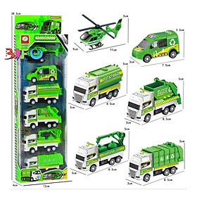 Set 6 đồ chơi xe vận tải xanh lá cho bé vui chơi thỏa thích