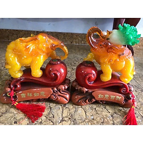 Tượng Cặp Cặp Voi Vàng cõng Bắp Cải Phong Thủy Size Dài 22cm cao 26cm Sâu 12cm là biểu tượng của sự may mắn và thành công về mặt tài chính Anh Chị trưng phòng khách ạ