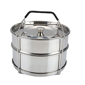 304 Stainless Steel Double Layer Steamer Portable Steam Grid Stackable Pressure Cooker