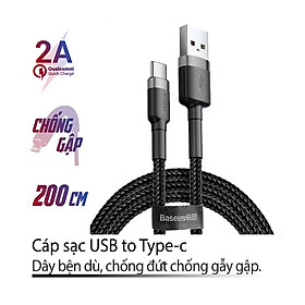 Mua Cáp sạc 2A Baseus Cafule Type-C dây bện chống đứt truyền dữ liệu dài 200CM cho Android ( 2 màu ) - Hàng chính hãng